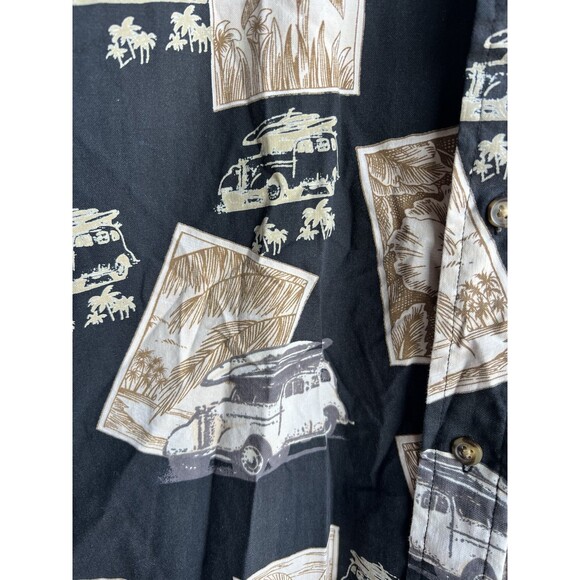 VTG Puritan Men LARGE Surfer Van Tropical Black Hawaiian Short Sleeve Button Up - Picture 3 of 8